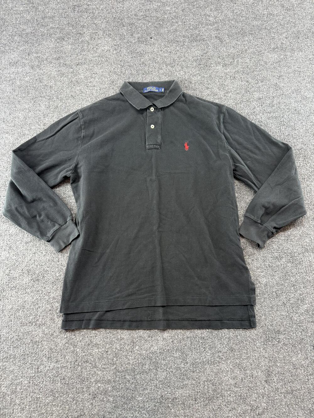 Polo Ralph Lauren Polo Shirt Mens Large Black Long Sleeve Knit Cotton Casual